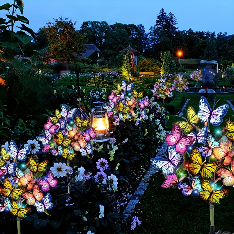 Outdoor Lighting Gazebo - พลังงานแสงอาทิตย์ LED สวนผีเสื้อไฟกันน้ําที่มีสีสันโคมไฟสนามหญ้ากลางแจ้งสําหรับลานลานเทศกาลคริสต์มาสตกแต่งหลังคา