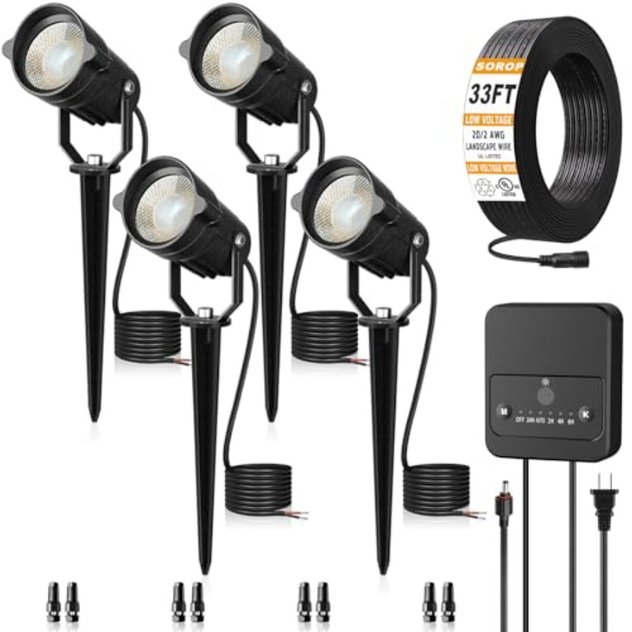Outdoor Lighting Kit With Transformer - ชุดไฟตกแต่งภูมิทัศน์ ไฟแรงดันต่ำ พร้อมหม้อแปลงไฟฟ้าแบบเปิด-ปิดอัตโนมัติ สายไฟยาว 33 ฟุต