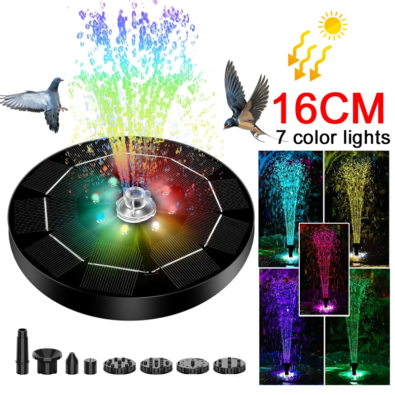Outdoor Lighting Gazebo - ไฟน้ำพุไฟ LED 7สีไฟน้ำพุพลังงานแสงอาทิตย์ปั๊มน้ำหัวฉีด3W 6หัวฉีดสวนกลางแจ้ง