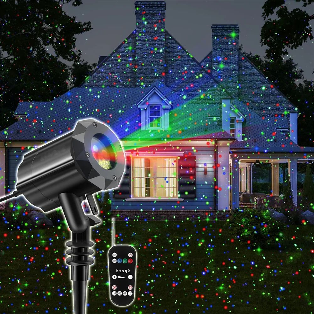 Outdoor Lighting Uk - คริสต์มาสไฟโปรเจคเตอร์เลเซอร์กลางแจ้ง Motion Firefly สีแดง/สีเขียว/สีฟ้าพร้อมรีโมทคอนโทรลและล็อคความปลอดภัย AC100-240V EU/US/UK