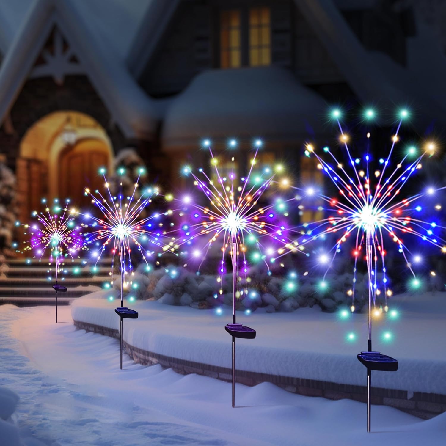 Outdoor Lighting Gazebo - ไฟประดับสวนกลางแจ้งแบบ LED พลังงานแสงอาทิตย์ รูปแบบดอกไม้ไฟ 8 โหมดกระพริบ