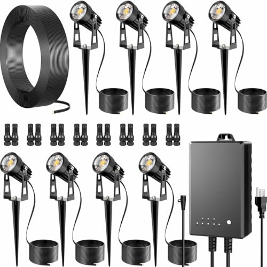 Outdoor Lighting Kit With Transformer - ชุดไฟส่องสว่างภูมิทัศน์กลางแจ้งแบบออลอินวัน แรงดันต่ำ พร้อมไฟสปอตไลท์ LED สำหรับตกแต่งสวน พร้อมหม้อแปลง