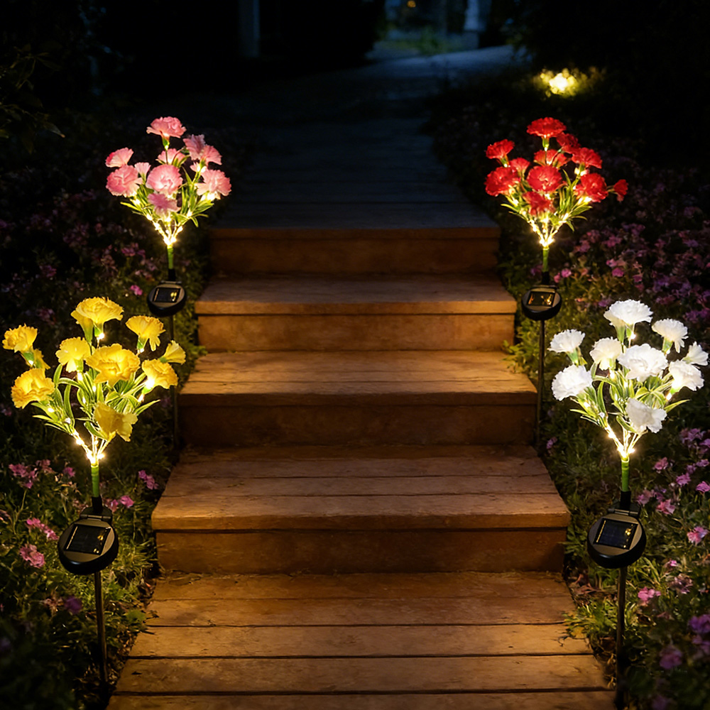 Outdoor Lighting Ikea - โคมไฟสนามหญ้า LED พลังงานแสงอาทิตย์ 1 ชิ้น, โคมไฟดอกคาร์เนชั่นจำลองสำหรับลานบ้าน,