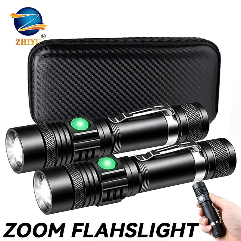 Outdoor Lighting On House - ไฟฉาย LED T6 แบบชาร์จไฟได้, ไฟฉายซูมได้ 18650,