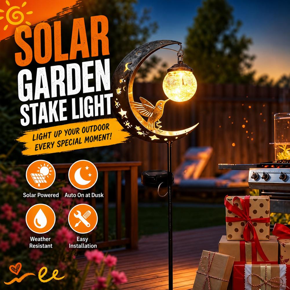 Outdoor Lighting Yard Decoration - ไฟสนามหญ้าพลังงานแสงอาทิตย์ รูปนกฮัมมิงเบิร์ด พระจันทร์ และดวงดาว ตกแต่งสวนกลางแจ้ง เปิด-ปิดอัตโนมัติ