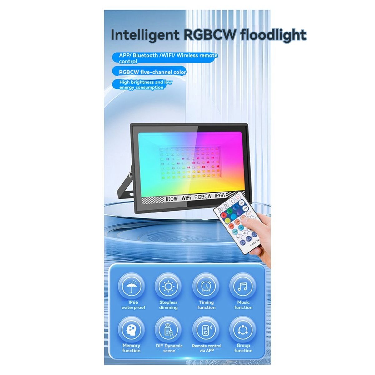 ไฟสปอร์ตไลท์ LED RGBCW 100W ยี - Outdoor Lighting Uk บทวิจารณ์และราคา